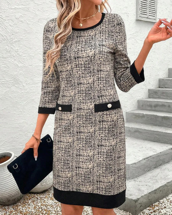 Klänning avslappnad rund hals smal knälång