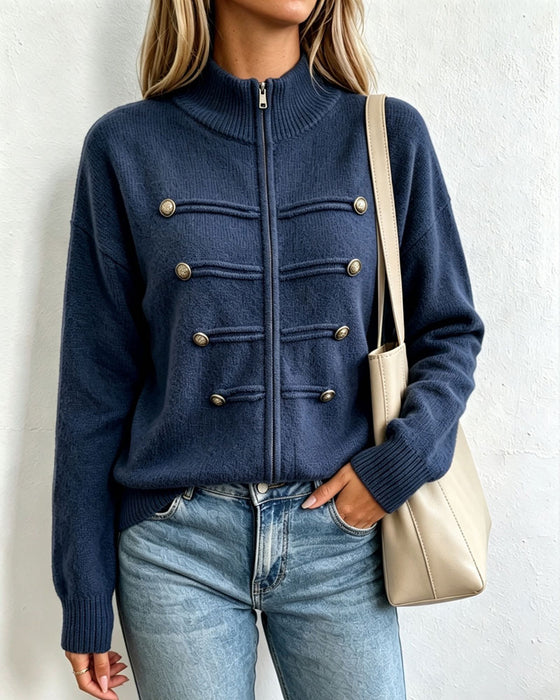 Cardigan Mandarin Krage Mode Dragkedja Stickad