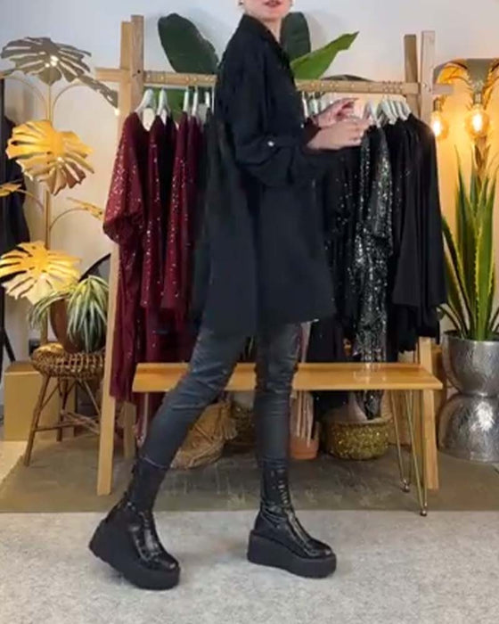 Skjorta avslappnad paljett med lös temperament