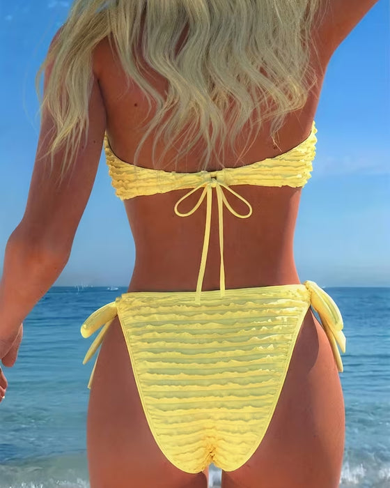 Bikini Halter Djup V Hjärta Rynkad
