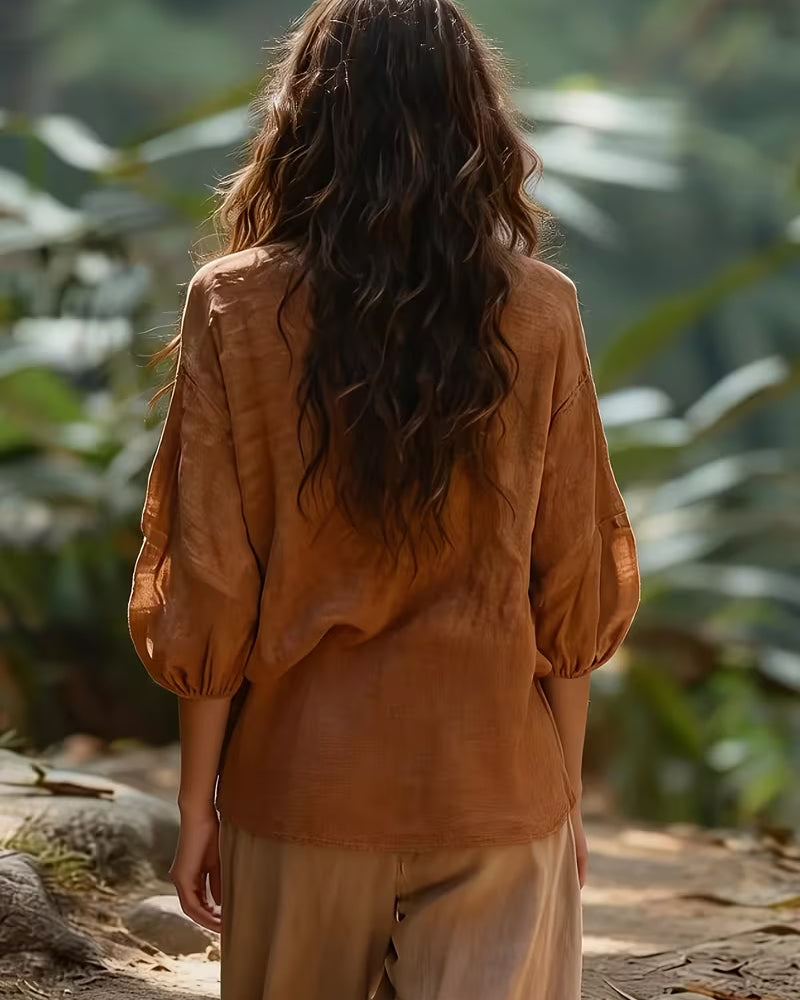 Blus V-Ringning Lättvikts Casual