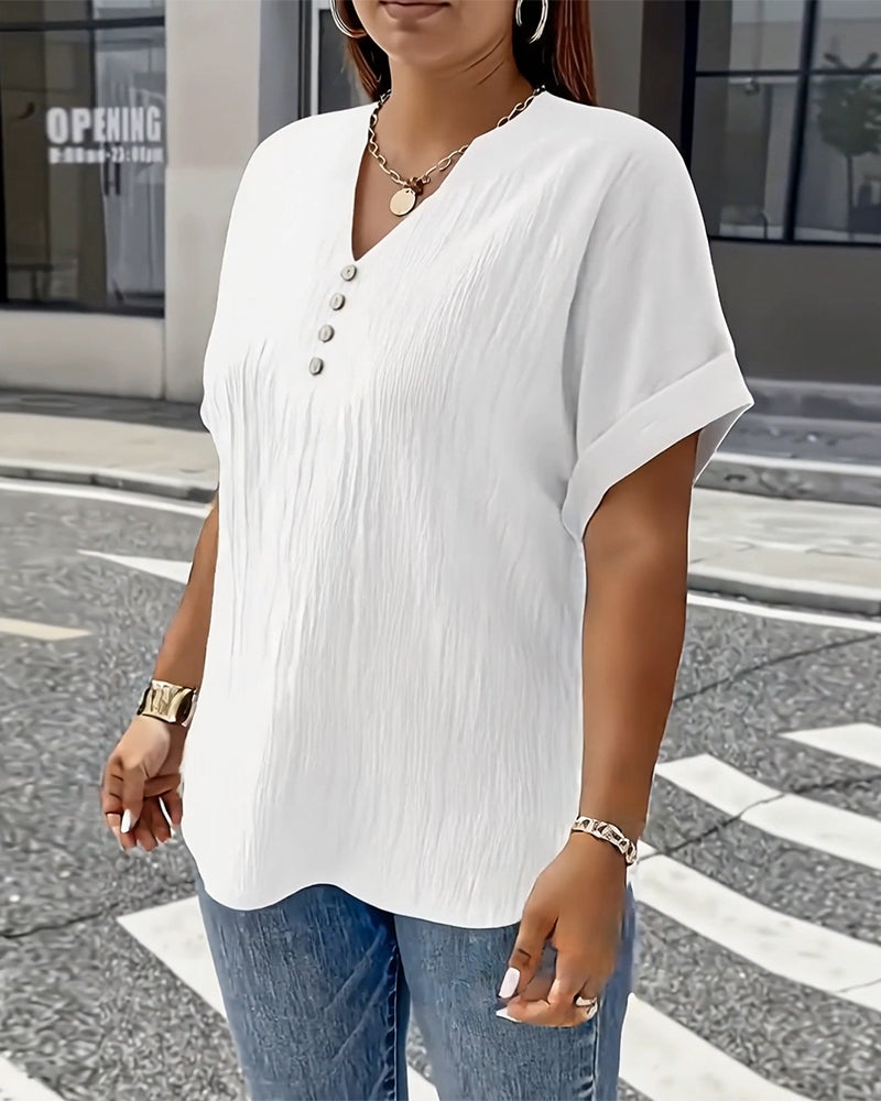 100% Bomull T-Shirt V-Hals Lös Texturerad