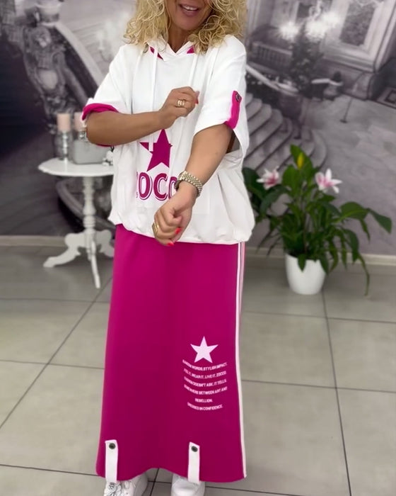 Set Med Huva Dragsko Tryckt Kjol