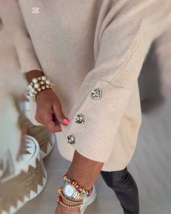 Tröja Med V-Hals, Knäppt Och Asymmetrisk Egenskaper