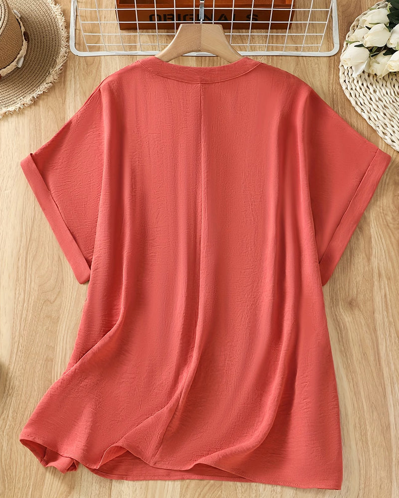 Blus Spetspanel V-Ringning Kortärmad