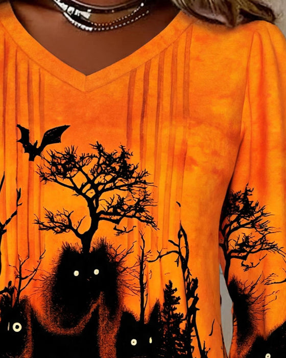 Topp V-Hals Rynkad Halloween Långärmad