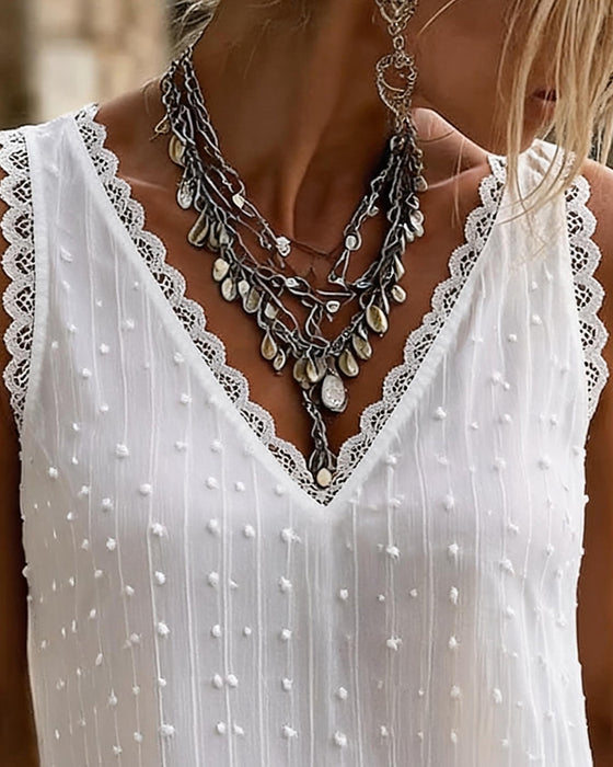 Tank Top Spetskant Jacquard