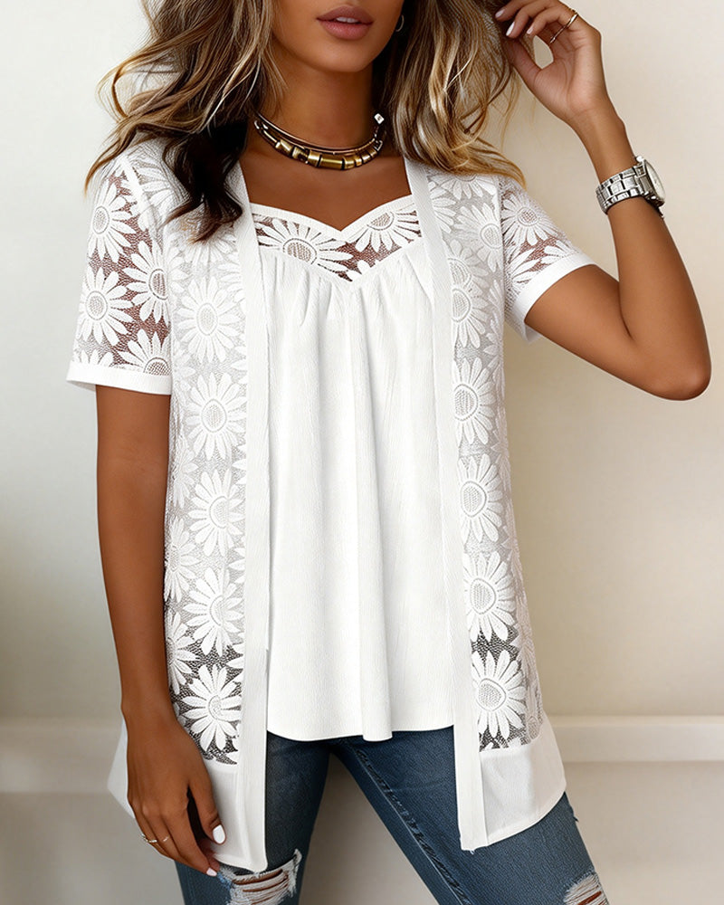 Tusensköne-Spetskantad Falsk Tvådelad Koft-Topp