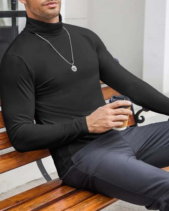 Blus Hög Hals Slim Fit Solid Herr