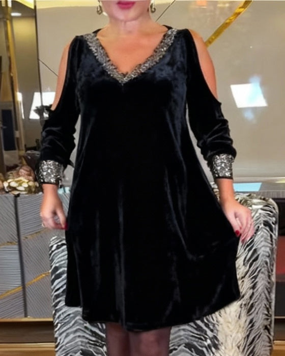 Klänning Sexig Axelfri Glitterig V-Ringning