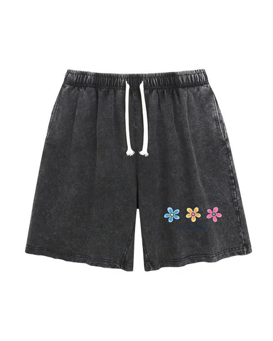 Shorts Blomtryck Elastisk Dragsko