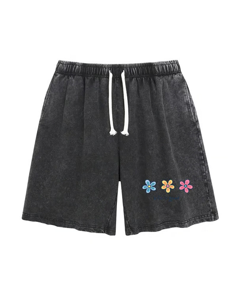 Shorts Blomtryck Elastisk Dragsko