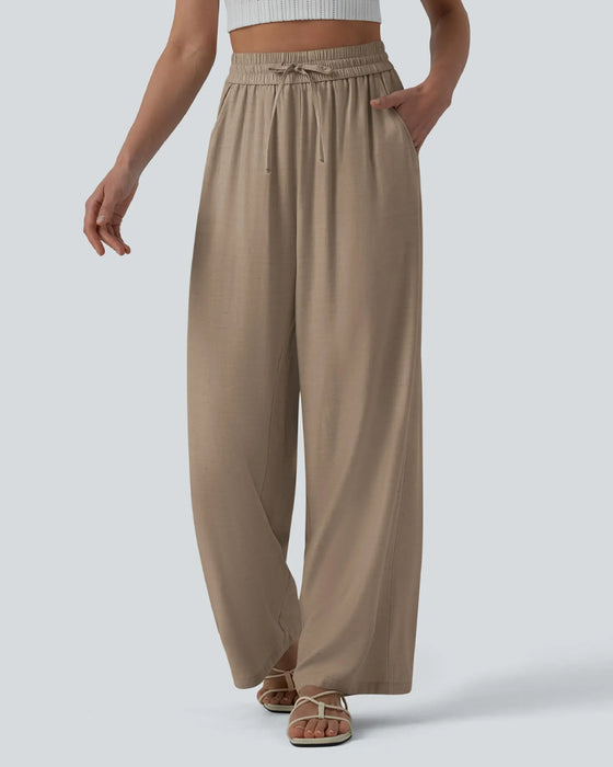 Byxor Elastic Midja Bred Ben Knyt Casual