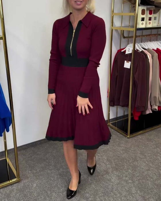 Klänning Halvblixlås Krage Färgblock