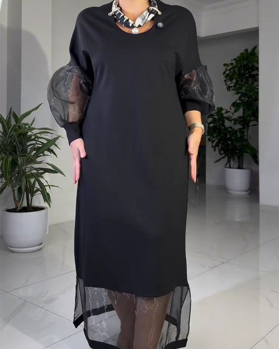 Klänning U-Hals Nät Lapptäckt Modig