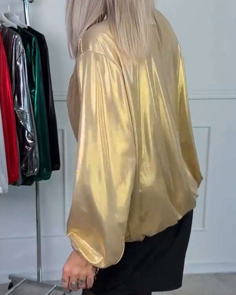 Lös Topp Med V-Ringning Och Långa Ärmar