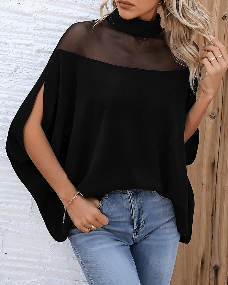 Blus Genomskinlig Cold Shoulder Dolmanärm