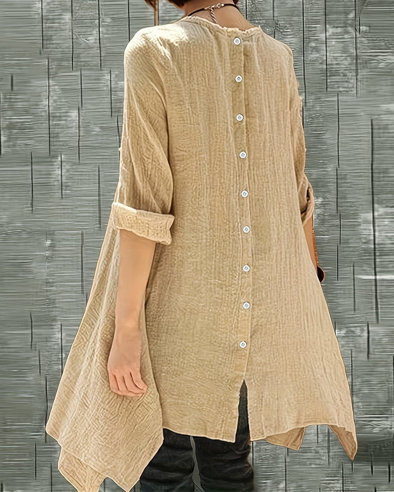 Blus Asymmetrisk Fåll Knäppning Framtill Midi
