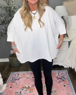 Stickad Topp Rundhalsad Fladdermusärm Loose Fit