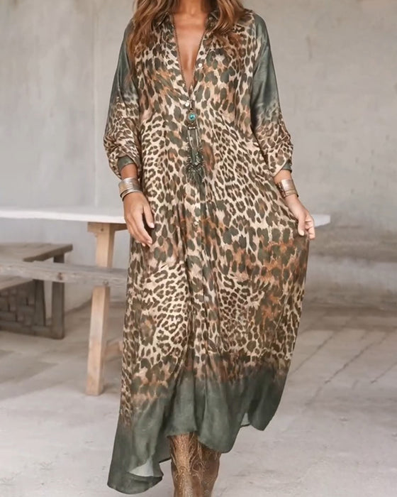 Klänning Stilig Leopard Hel Kjol