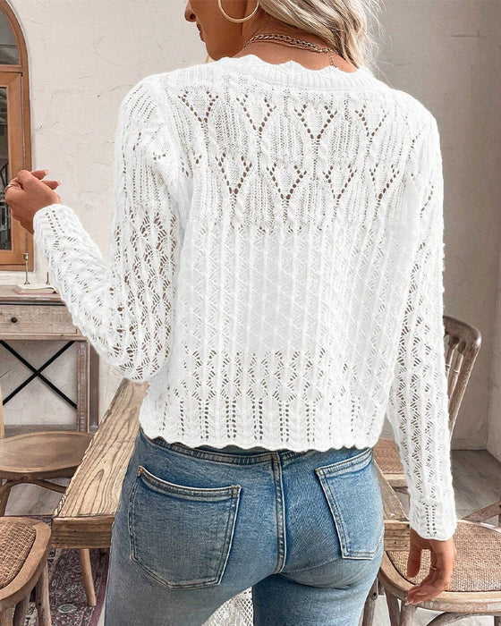 Cardigan Avslappnad Rundhals Knappstickad