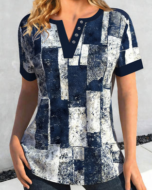 T-Shirt Nött Geometrisk V-Hals