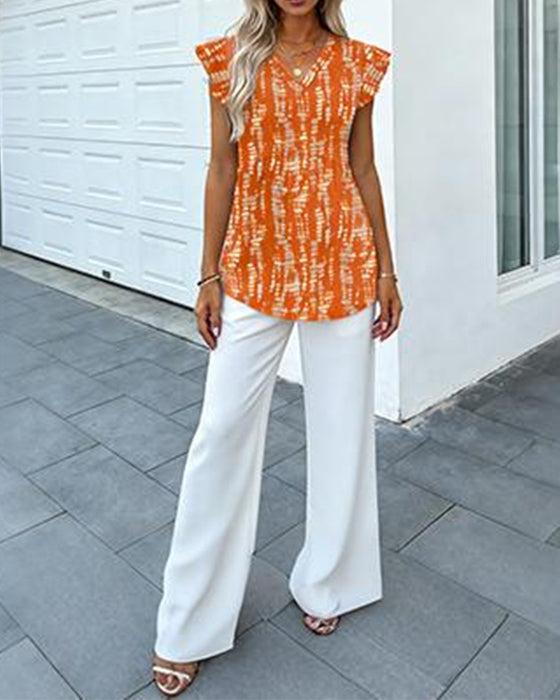Blus Akvarell Blommig V-Hals Babydoll