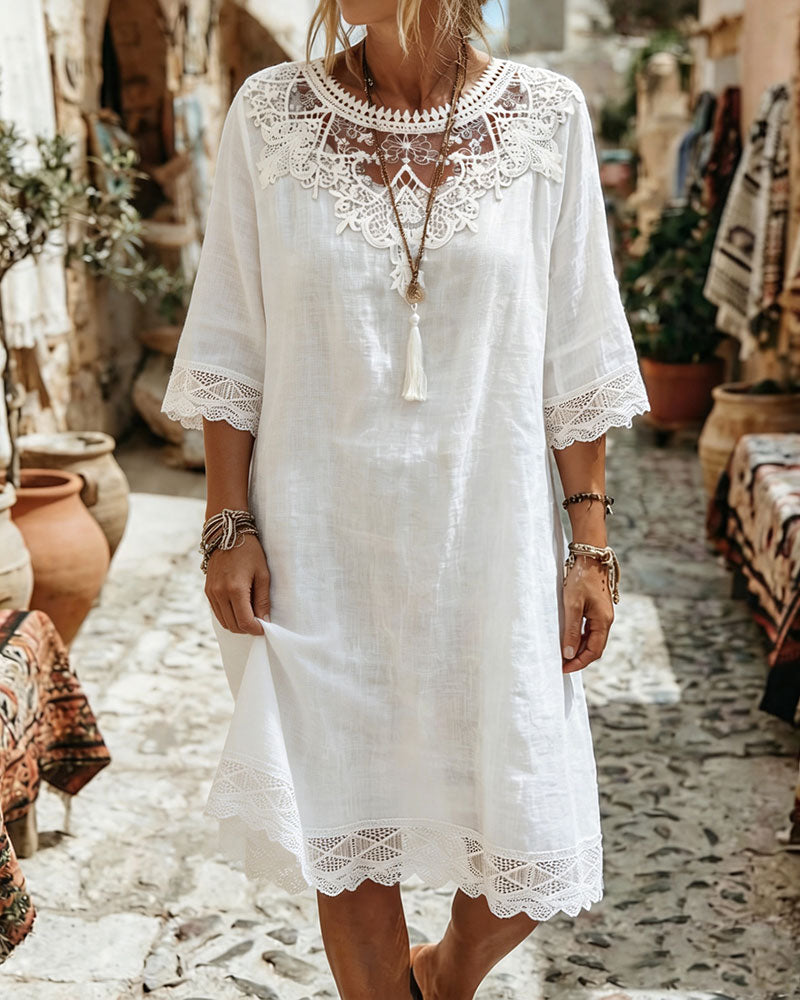 Klänning Spets Casual Midi