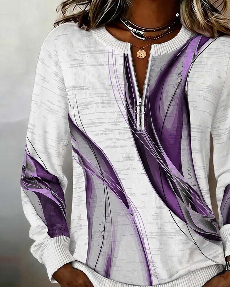 Hoodie Dragkedja Pullover Kontrast Löss