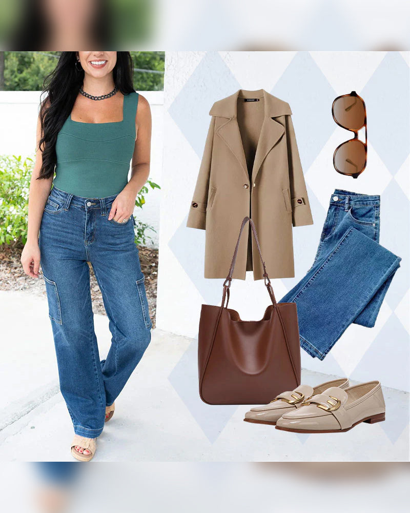 Jeans Dam Hög Midja Cargo Bred Ben Stretch