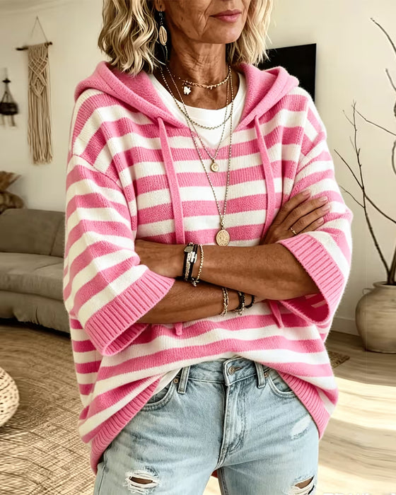 Sweater Rand Huva Löss Tretrekvart Ärm