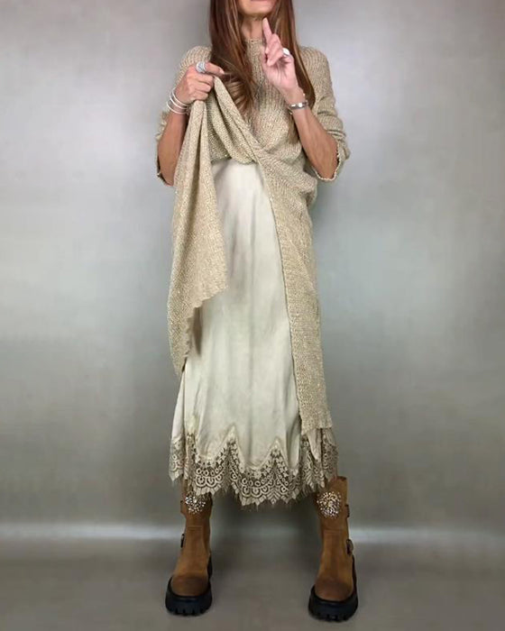 Två - Delars Set Med Strikket Klänning Och Spets Cami - Klänning