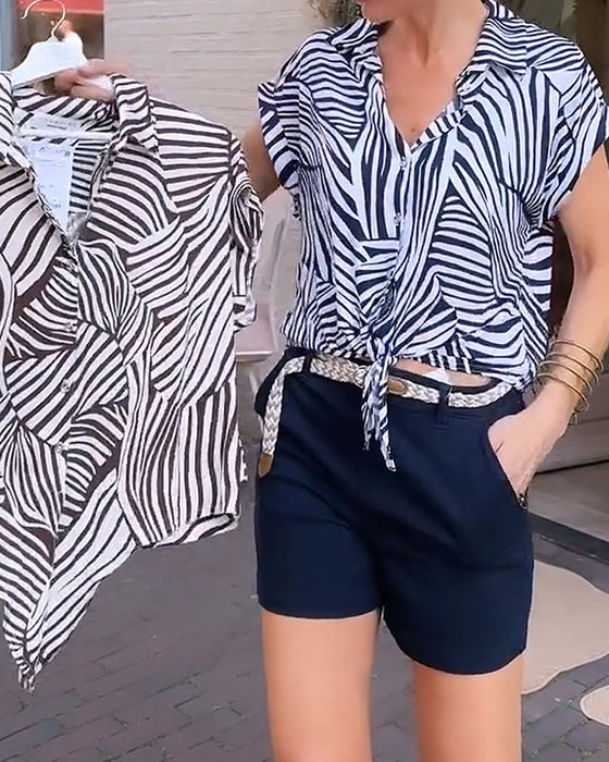 Blus Zebra Tryck Slag Kort Ärm