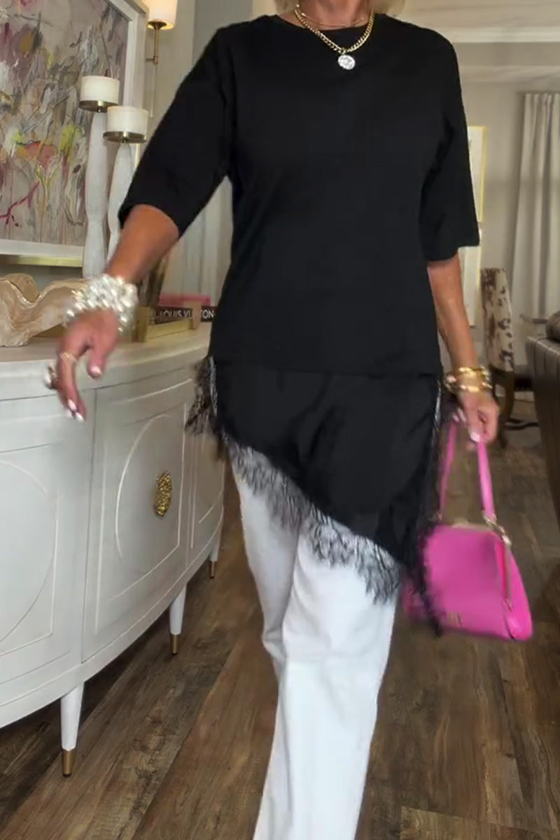 Blus Spetsskarv Oregelbunden Mellanlång