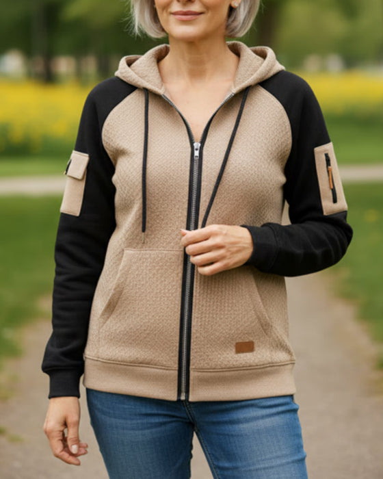 Dragkedje-Kofta Med Färgblock, Modekappa