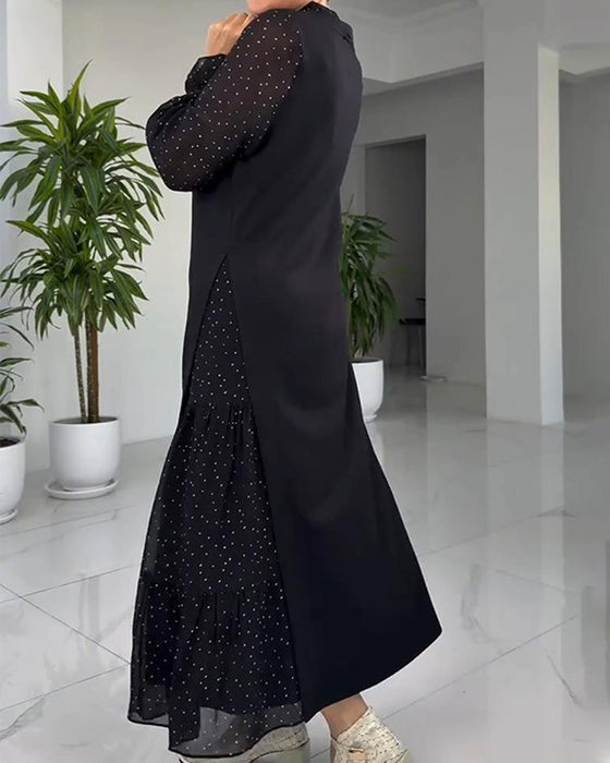 Klänning I Fusk-Tvådelad Stil Med Spets, Rosett Och Patchwork