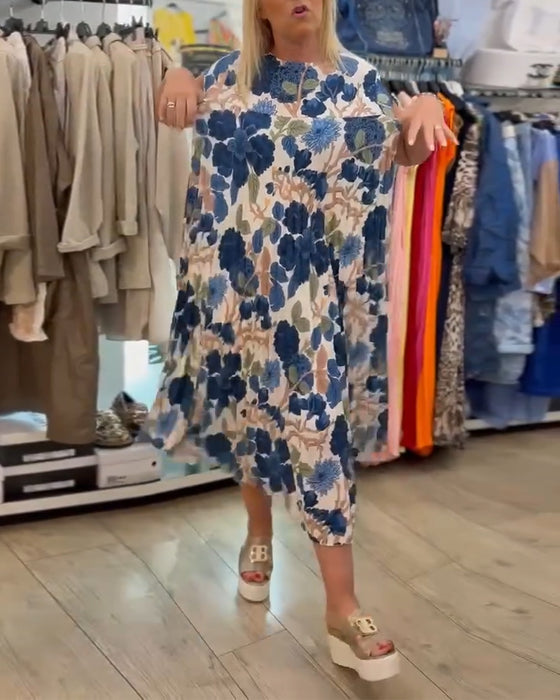 Klänning Rundhals Blommönster Elegant