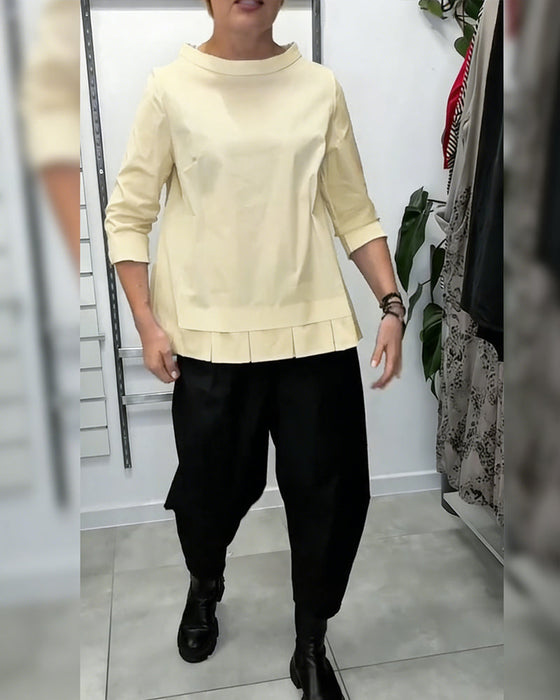 100% Bomull  Blus Vid Krage Enfärgad Casual