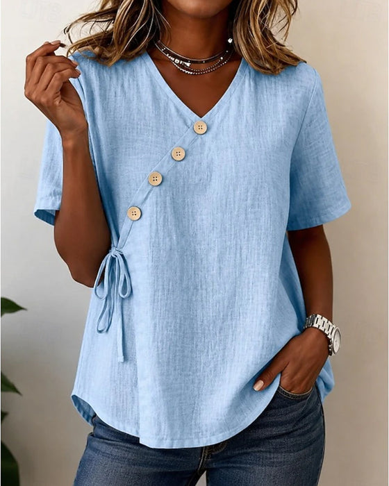 Blus V-Hals Knapp Kors Slips