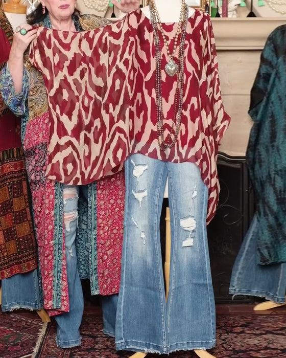 Blus Fladdermusärm Tryck Långärmad