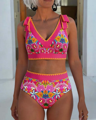 Bikini Etnisk Blommig V-Hals