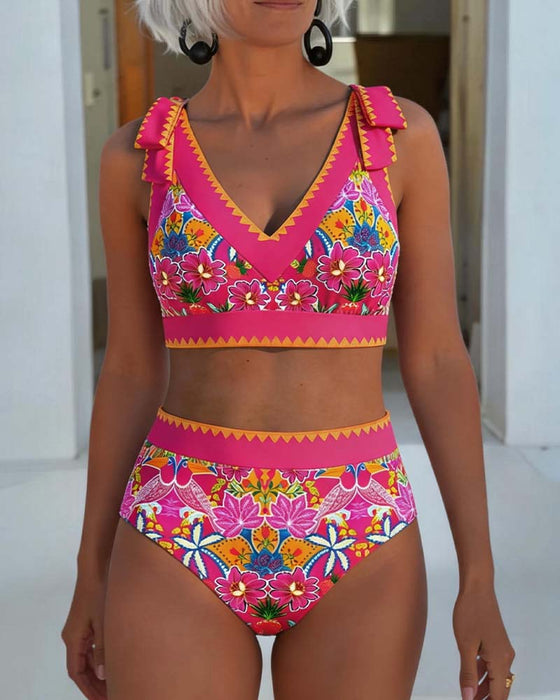 Bikini Etnisk Blommig V-Hals