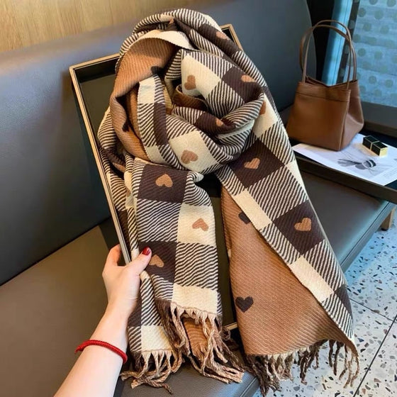 Cozy Heart Plaid Scarf – Mjuk Vinterwrap För Flickor Eller Par
