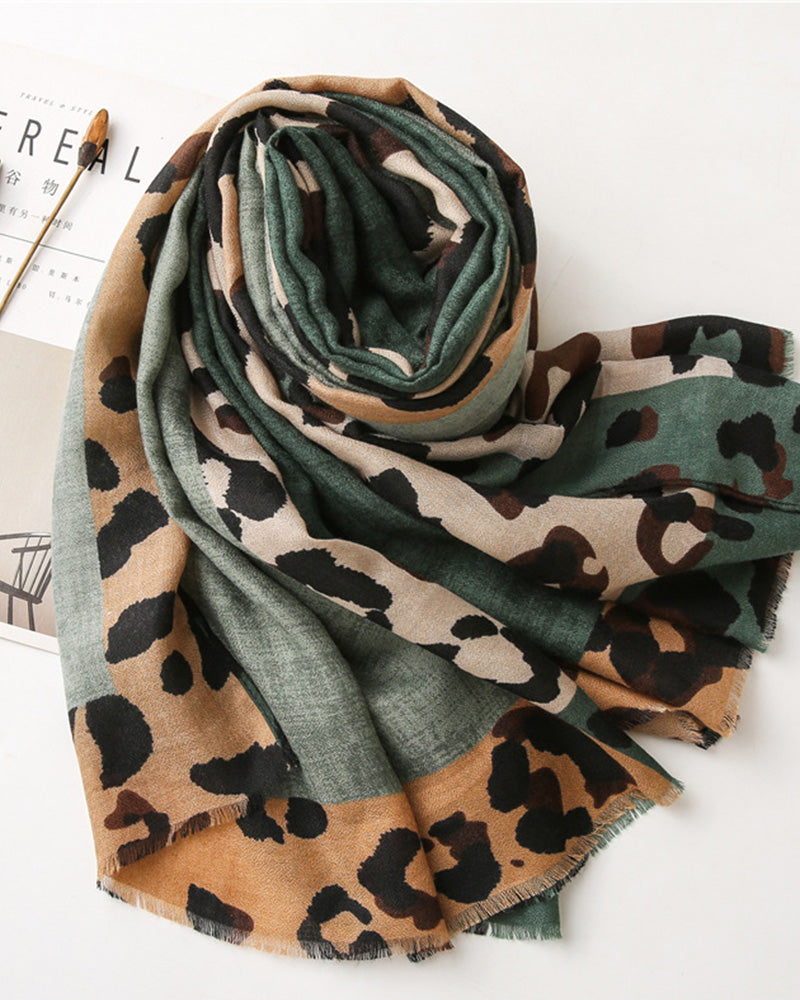 Dam Halsduk Leopard Lapptäcke Print Fransar Schal