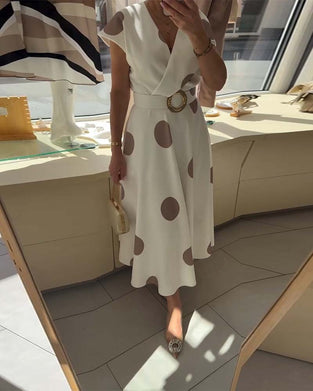 Klänning Prickig V-Ringning Midjeknännande