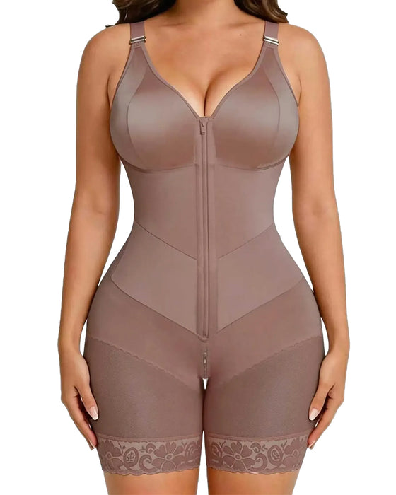 Dam Dragkedja Spets Magkontroll Shapewear Bodysuit
