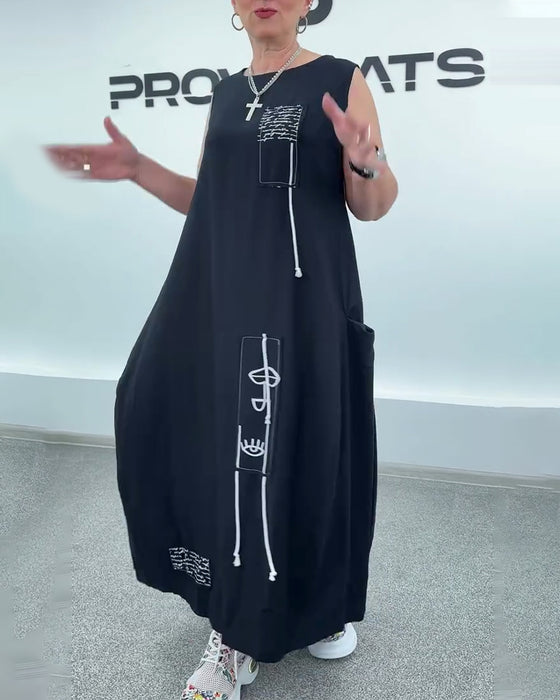 Klänning Ärmlös Oversized Bokstavstryck
