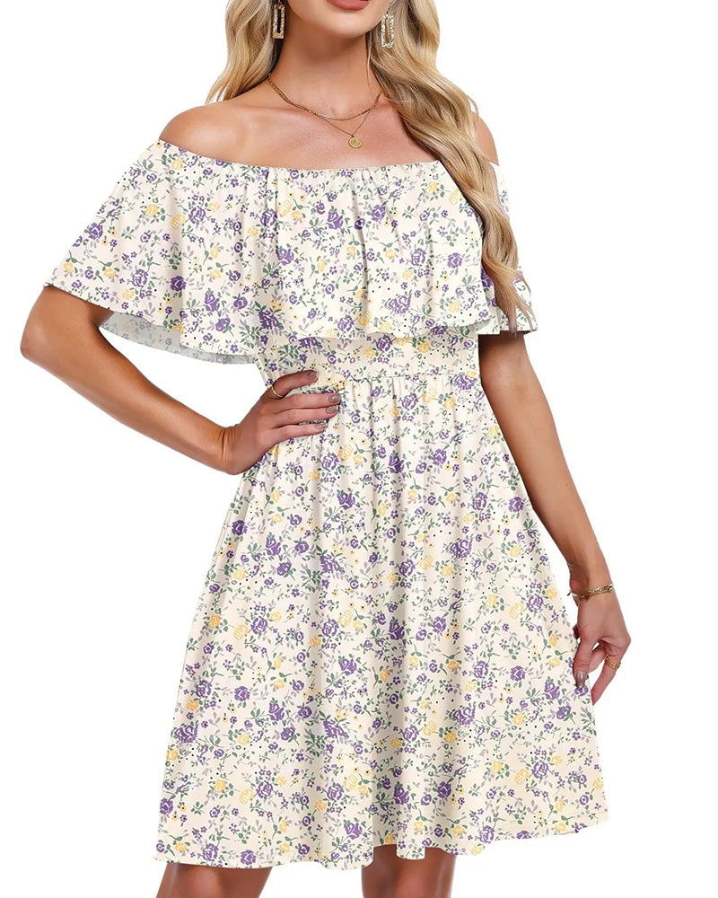Klänning Blommig Off-Axel Midi