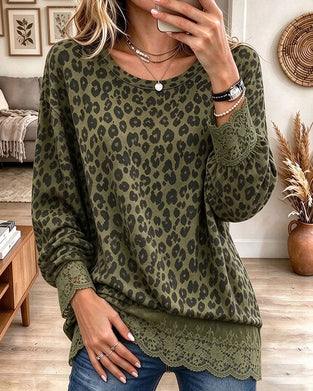 Blus Spetspanel Leopardprint