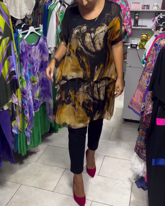 Topp Rund Hals Lös Casual Tryckt